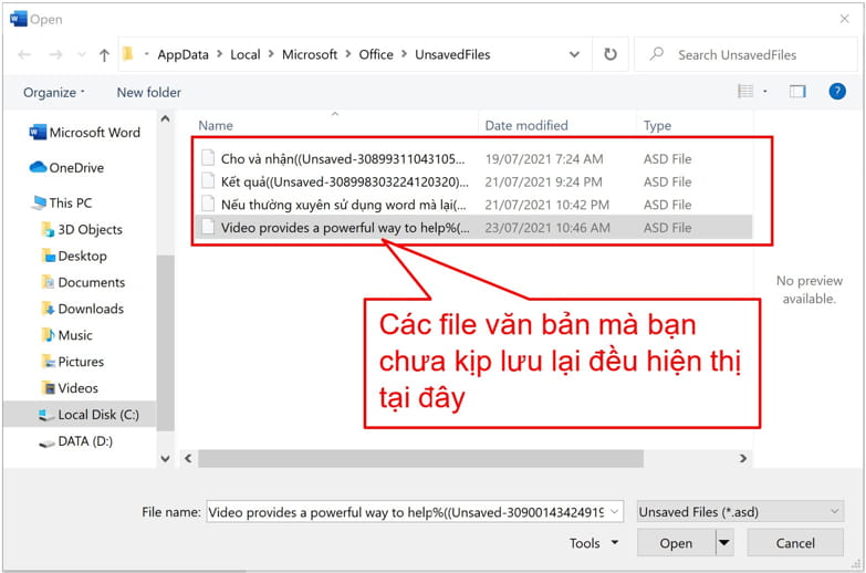 Chọn file bạn cần lưu