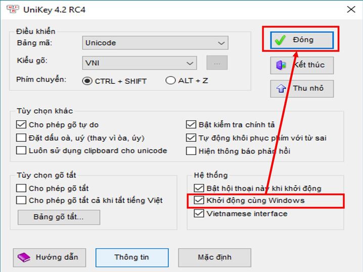 Khởi động unikey cùng Windows