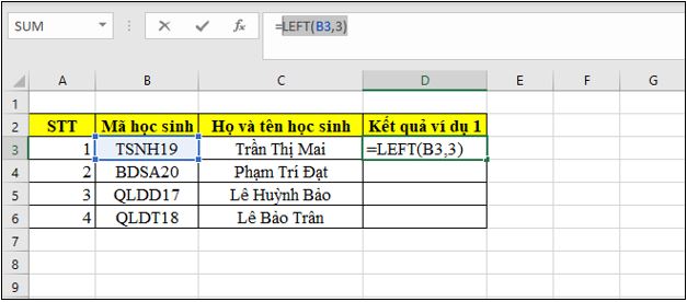 công thức hàm left ví dụ 1