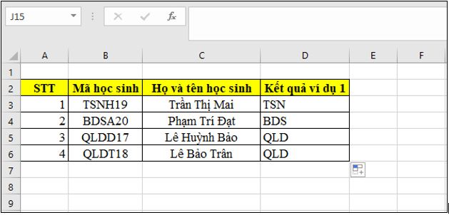 kết quả ví dụ 1