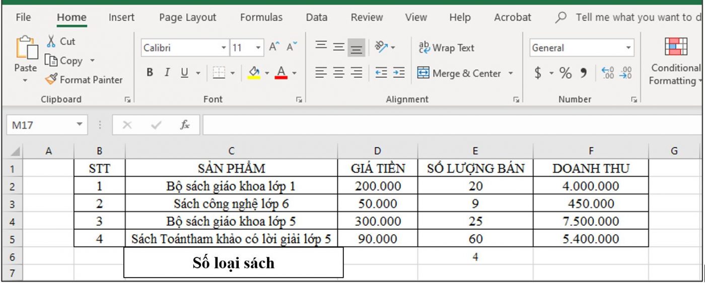 kết quả ví dụ hàm count