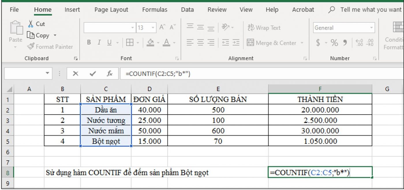 công thức hàm countif ví dụ 3